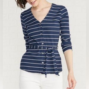 Amour Vert Navy and White Striped Cardigan